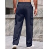 COOFANDY Mens Cargo Pants Casual Hiking Sweatpants Drawstring Straight Joggers Athletic Trousers with Pockets(Dark Blue)