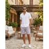COOFANDY Men’s Casual Cotton Linen Shorts Elastic Waist Drawstring Shorts | Stretch Linen Chino, Lightweight Breathable, Flat Front, Phone Pockets, Regular Fit, 9 Inch Inseam, Summer Beach Vacation(Light Grey)