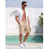 COOFANDY Men’s Casual Cotton Linen Shorts Elastic Waist Drawstring Shorts | Stretch Linen Chino, Lightweight Breathable, Flat Front, Phone Pockets, Regular Fit, 9 Inch Inseam, Summer Beach Vacation(Light Khaki)