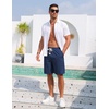 COOFANDY Men’s Casual Cotton Linen Shorts Elastic Waist Drawstring Shorts | Stretch Linen Chino, Lightweight Breathable, Flat Front, Phone Pockets, Regular Fit, 9 Inch Inseam, Summer Beach Vacation(Denim Blue)