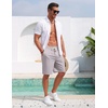 COOFANDY Men’s Casual Cotton Linen Shorts Elastic Waist Drawstring Shorts | Stretch Linen Chino, Lightweight Breathable, Flat Front, Phone Pockets, Regular Fit, 9 Inch Inseam, Summer Beach Vacation(Light Grey)