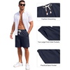 COOFANDY Men’s Casual Cotton Linen Shorts Elastic Waist Drawstring Shorts | Stretch Linen Chino, Lightweight Breathable, Flat Front, Phone Pockets, Regular Fit, 9 Inch Inseam, Summer Beach Vacation(Navy Blue)