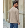 COOFANDY Mens Waffle Long Sleeve Shirt Crew Neck T-Shirts Cotton Tee Shirts | Knit Shirts,Lightweight,Raglan sleeve,X Chest Stitch,Ribbed Collar,Fashion Pullover,Casual Wear,Gym Shirt,Fall Winter Wear(Light Khaki)