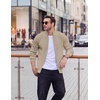 COOFANDY Mens Zip up Sweater Casual Knitted Cardigan Sweater Stand Collar | Textured Knitted, Two Deep Slanted Pockets, 2026 Fall Fashion, Soft Warm Sweater, Business Work Dress Long Sleeve Sweaters(Khaki)