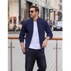 COOFANDY Mens Zip up Sweater Casual Knitted Cardigan Sweater Stand Collar | Textured Knitted, Two Deep Slanted Pockets, 2026 Fall Fashion, Soft Warm Sweater, Business Work Dress Long Sleeve Sweaters(Navy Blue)