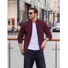 COOFANDY Mens Zip up Sweater Casual Knitted Cardigan Sweater Stand Collar | Textured Knitted, Two Deep Slanted Pockets, 2026 Fall Fashion, Soft Warm Sweater, Business Work Dress Long Sleeve Sweaters(Burgundy)