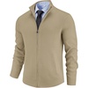 COOFANDY Mens Zip up Sweater Casual Knitted Cardigan Sweater Stand Collar | Textured Knitted, Two Deep Slanted Pockets, 2026 Fall Fashion, Soft Warm Sweater, Business Work Dress Long Sleeve Sweaters(Khaki)