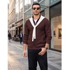 COOFANDY Mens Zip up Sweater Casual Knitted Cardigan Sweater Stand Collar | Textured Knitted, Two Deep Slanted Pockets, 2026 Fall Fashion, Soft Warm Sweater, Business Work Dress Long Sleeve Sweaters(Brown)