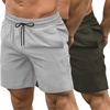 COOFANDY Mens Athletic Shorts 7″ Quick Dry Stretch Gym Workout Shorts | Classic 7 Inch Inseam, Functional Side Pockets and Back Zipper Pocket, Moisture Wicking, Active Fitness Training Sportswear(Grey/Olive Green)
