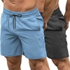 COOFANDY Mens Athletic Shorts 7″ Quick Dry Stretch Gym Workout Shorts | Classic 7 Inch Inseam, Functional Side Pockets and Back Zipper Pocket, Moisture Wicking, Active Fitness Training Sportswear(Dark Grey/Light Blue)