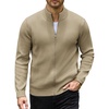 COOFANDY Mens Zip up Sweater Casual Knitted Cardigan Sweater Stand Collar | Textured Knitted, Two Deep Slanted Pockets, 2026 Fall Fashion, Soft Warm Sweater, Business Work Dress Long Sleeve Sweaters(Khaki)