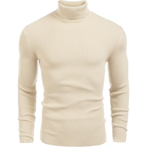 COOFANDY Mens Ribbed Slim Fit Knitted Pullover Casual Turtleneck Sweater | Premium anti-shrink knit turtleneck. Soft, warm & stretchy—perfect for casual, work or outdoor wear in fall/winter.(Light Apricot)