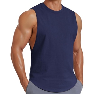 COOFANDY Mens Workout Tank Tops Cotton Cut Off Sleeveless Muscle Gym Shirts | Drop-Armhole Tank Top, Soft Breathable Cotton Fabric, Athletic Sleeveless Tee Shirt, Exercise Running Tank For Summer Beach(Navy)
