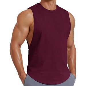 COOFANDY Mens Workout Tank Tops Cotton Cut Off Sleeveless Muscle Gym Shirts | Drop-Armhole Tank Top, Soft Breathable Cotton Fabric, Athletic Sleeveless Tee Shirt, Exercise Running Tank For Summer Beach(Wine Red)