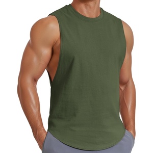 COOFANDY Mens Workout Tank Tops Cotton Cut Off Sleeveless Muscle Gym Shirts | Drop-Armhole Tank Top, Soft Breathable Cotton Fabric, Athletic Sleeveless Tee Shirt, Exercise Running Tank For Summer Beach(Army Green)