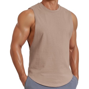COOFANDY Mens Workout Tank Tops Cotton Cut Off Sleeveless Muscle Gym Shirts | Drop-Armhole Tank Top, Soft Breathable Cotton Fabric, Athletic Sleeveless Tee Shirt, Exercise Running Tank For Summer Beach(Khaki)