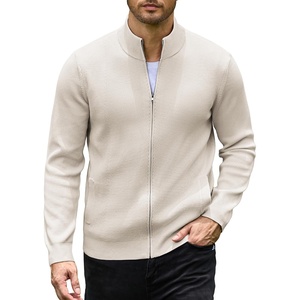 COOFANDY Mens Zip up Sweater Casual Knitted Cardigan Sweater Stand Collar | Textured Knitted, Two Deep Slanted Pockets, 2026 Fall Fashion, Soft Warm Sweater, Business Work Dress Long Sleeve Sweaters(Warm Beige)