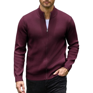COOFANDY Mens Zip up Sweater Casual Knitted Cardigan Sweater Stand Collar | Textured Knitted, Two Deep Slanted Pockets, 2026 Fall Fashion, Soft Warm Sweater, Business Work Dress Long Sleeve Sweaters(Burgundy)