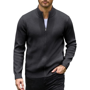 COOFANDY Mens Zip up Sweater Casual Knitted Cardigan Sweater Stand Collar | Textured Knitted, Two Deep Slanted Pockets, 2026 Fall Fashion, Soft Warm Sweater, Business Work Dress Long Sleeve Sweaters(Dark Grey)