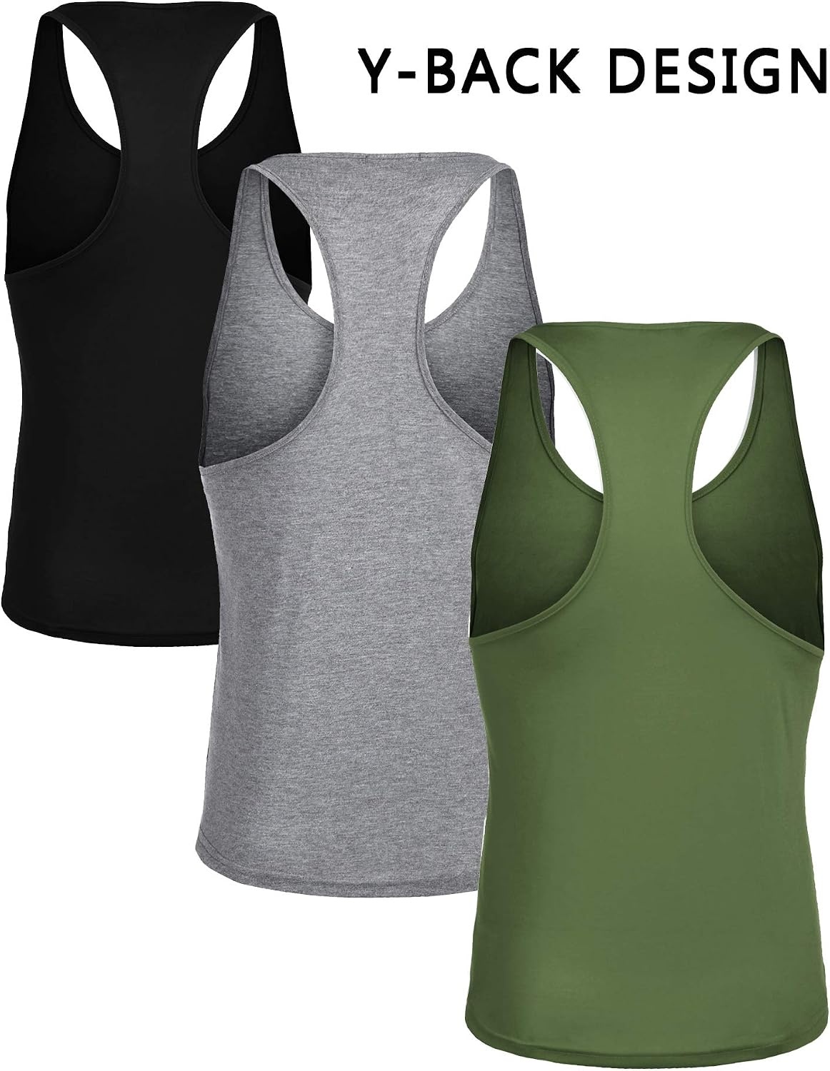 image:imageCOOFANDY Mens 3 Pack Tank Tops Gym Workout YBack Sleeveless Muscle Shirts Bodybuilding Loose Y Back Tank Top Quicky Dry Oversized String Sleeveless Shirtsfor FitnessCasualRunningWeight LiftingBlackGreenMedium Grey