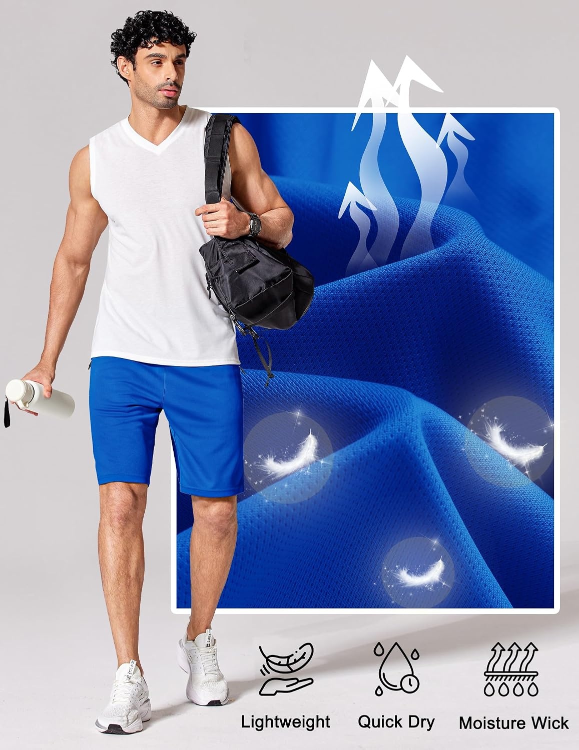 image:imageCOOFANDY Mens Athletic Running Shorts 7 9 Quick Dry Cool Mesh Gym Shorts 2 Zippered Pockets Lightweight Breathability Elastic Waistband Basketball ReadyRoyal Blue