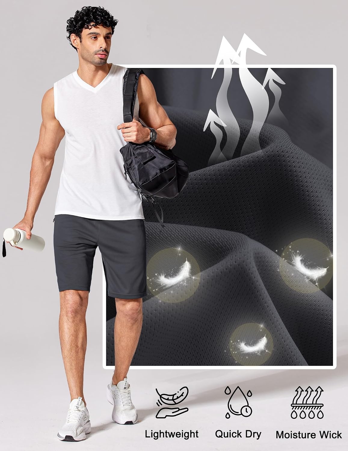 image:imageCOOFANDY Mens Athletic Running Shorts 7 9 Quick Dry Cool Mesh Gym Shorts 2 Zippered Pockets Lightweight Breathability Elastic Waistband Basketball ReadyDark Grey