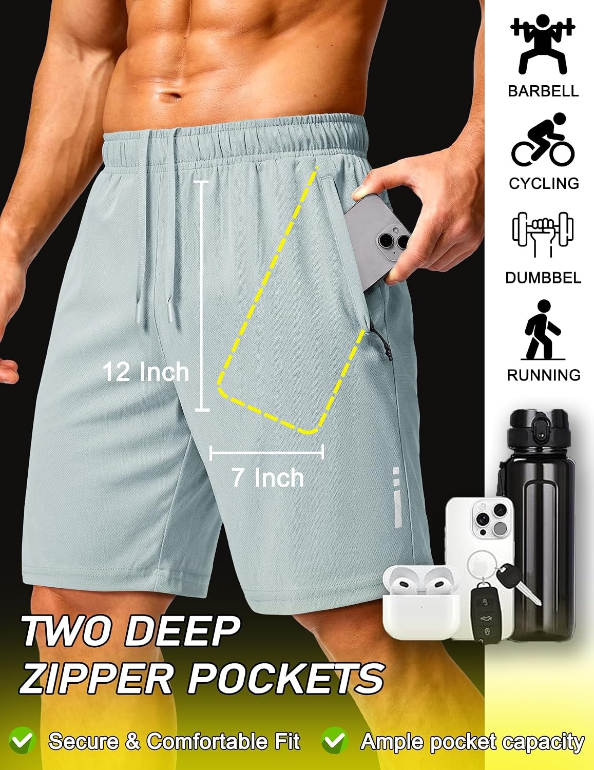 image:imageCOOFANDY Mens Athletic Running Shorts 7 9 Quick Dry Cool Mesh Gym Shorts 2 Zippered Pockets Lightweight Breathability Elastic Waistband Basketball ReadyLodenfrost