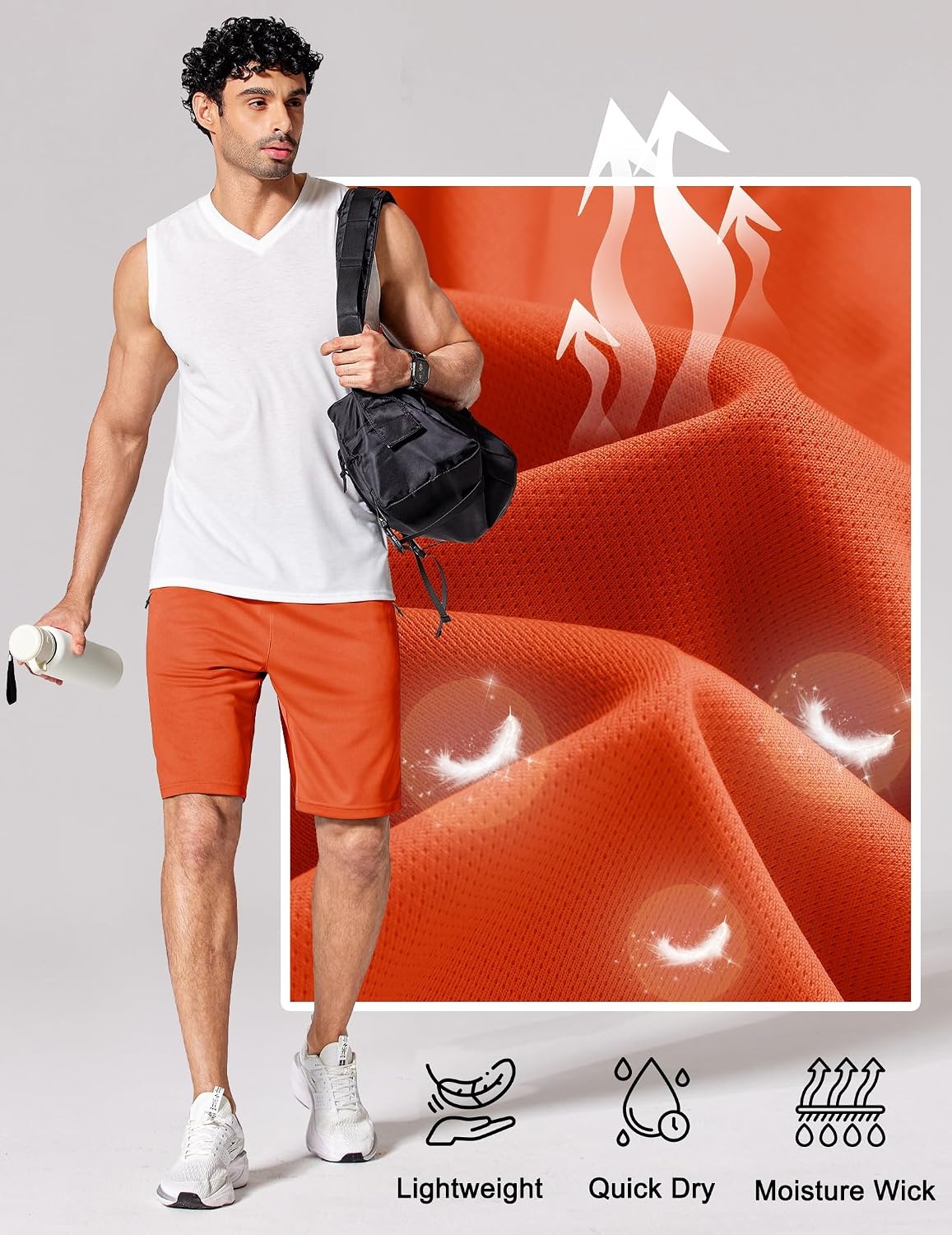 image:imageCOOFANDY Mens Athletic Running Shorts 7 9 Quick Dry Cool Mesh Gym Shorts 2 Zippered Pockets Lightweight Breathability Elastic Waistband Basketball ReadyVibrant Orange