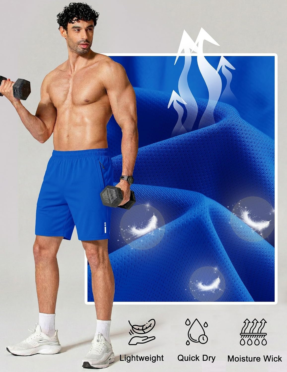 image:imageCOOFANDY Mens Athletic Running Shorts 7 9 Quick Dry Cool Mesh Gym Shorts 2 Zippered Pockets Lightweight Breathability Elastic Waistband Basketball ReadyRoyal Blue