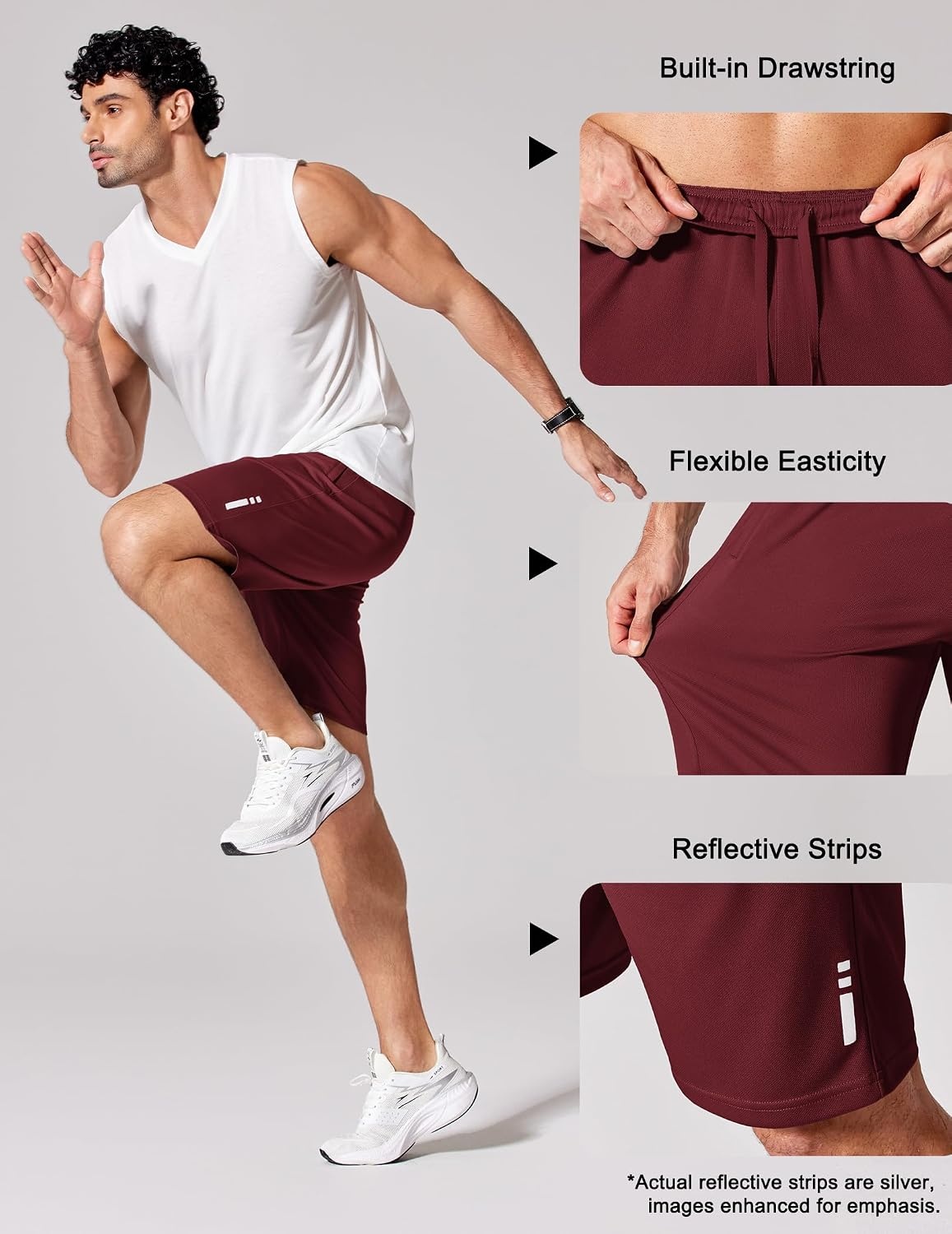 image:imageCOOFANDY Mens Athletic Running Shorts 7 9 Quick Dry Cool Mesh Gym Shorts 2 Zippered Pockets Lightweight Breathability Elastic Waistband Basketball ReadyWine Red