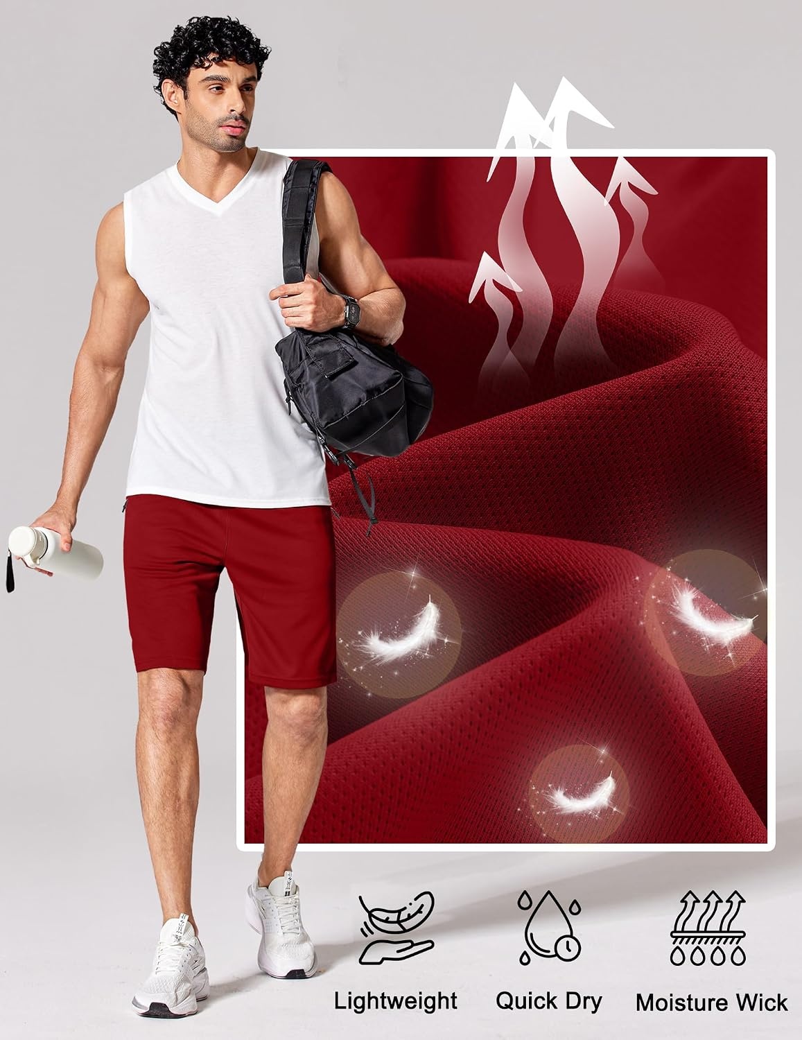 image:imageCOOFANDY Mens Athletic Running Shorts 7 9 Quick Dry Cool Mesh Gym Shorts 2 Zippered Pockets Lightweight Breathability Elastic Waistband Basketball ReadyFiery Red