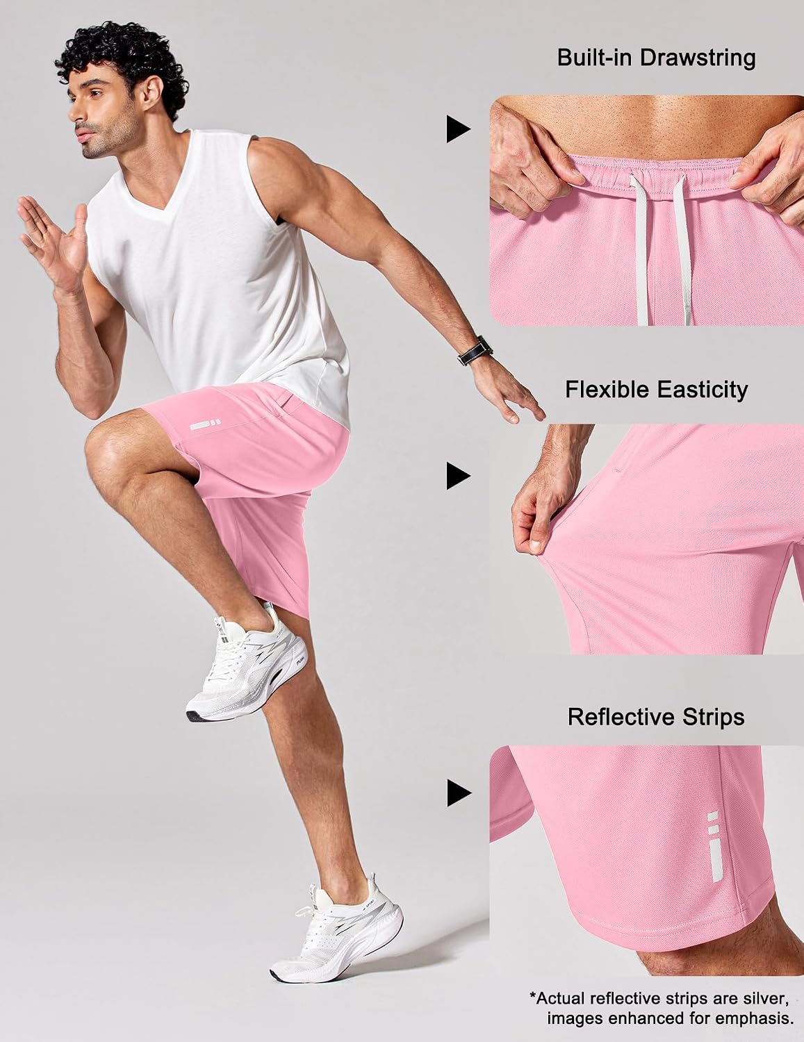image:imageCOOFANDY Mens Athletic Running Shorts 7 9 Quick Dry Cool Mesh Gym Shorts 2 Zippered Pockets Lightweight Breathability Elastic Waistband Basketball ReadyPink