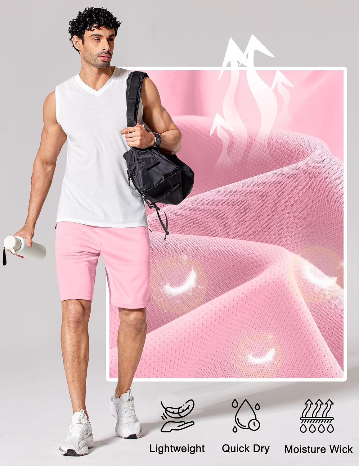 image:imageCOOFANDY Mens Athletic Running Shorts 7 9 Quick Dry Cool Mesh Gym Shorts 2 Zippered Pockets Lightweight Breathability Elastic Waistband Basketball ReadyPink