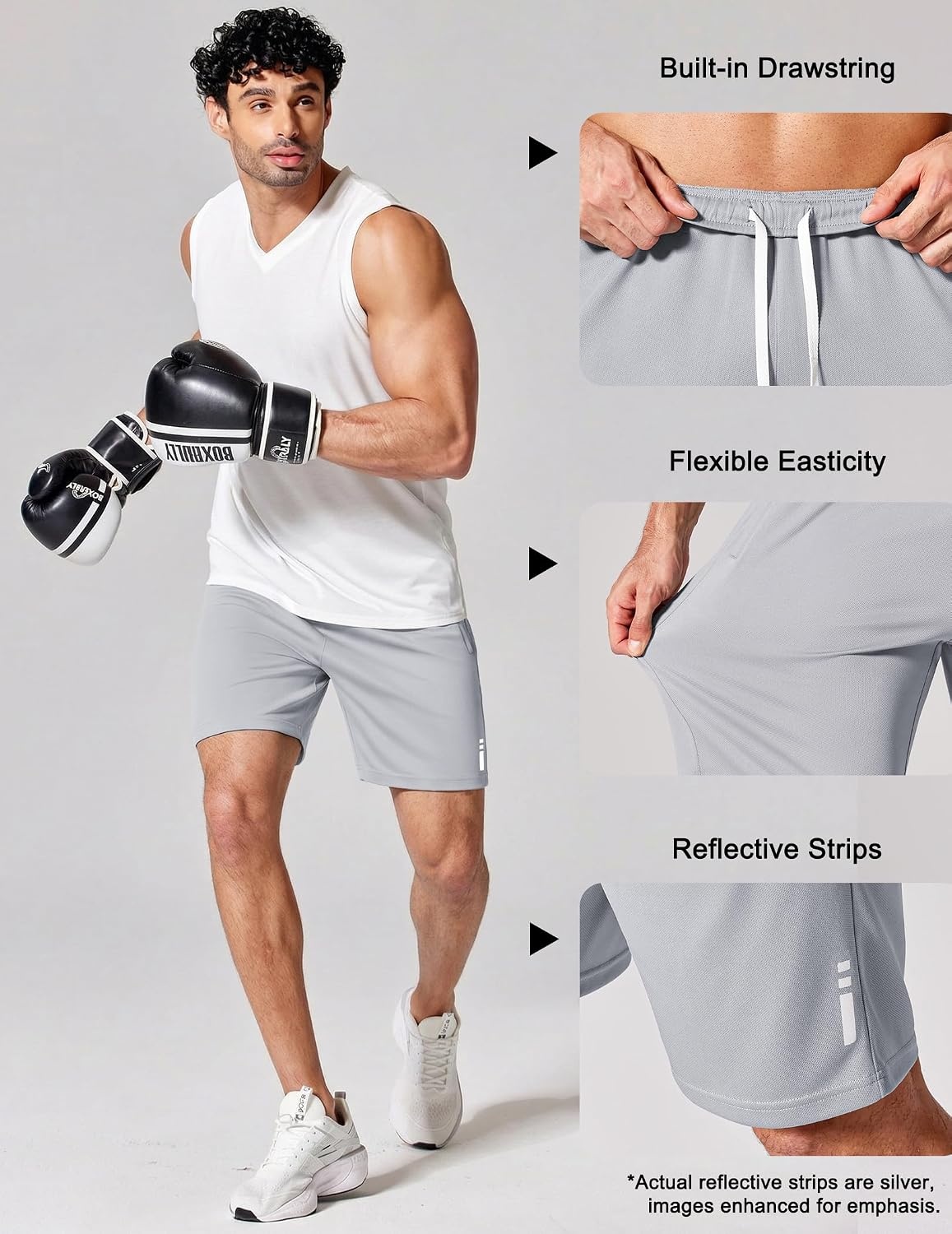 image:imageCOOFANDY Mens Athletic Running Shorts 7 9 Quick Dry Cool Mesh Gym Shorts 2 Zippered Pockets Lightweight Breathability Elastic Waistband Basketball ReadyLight Grey