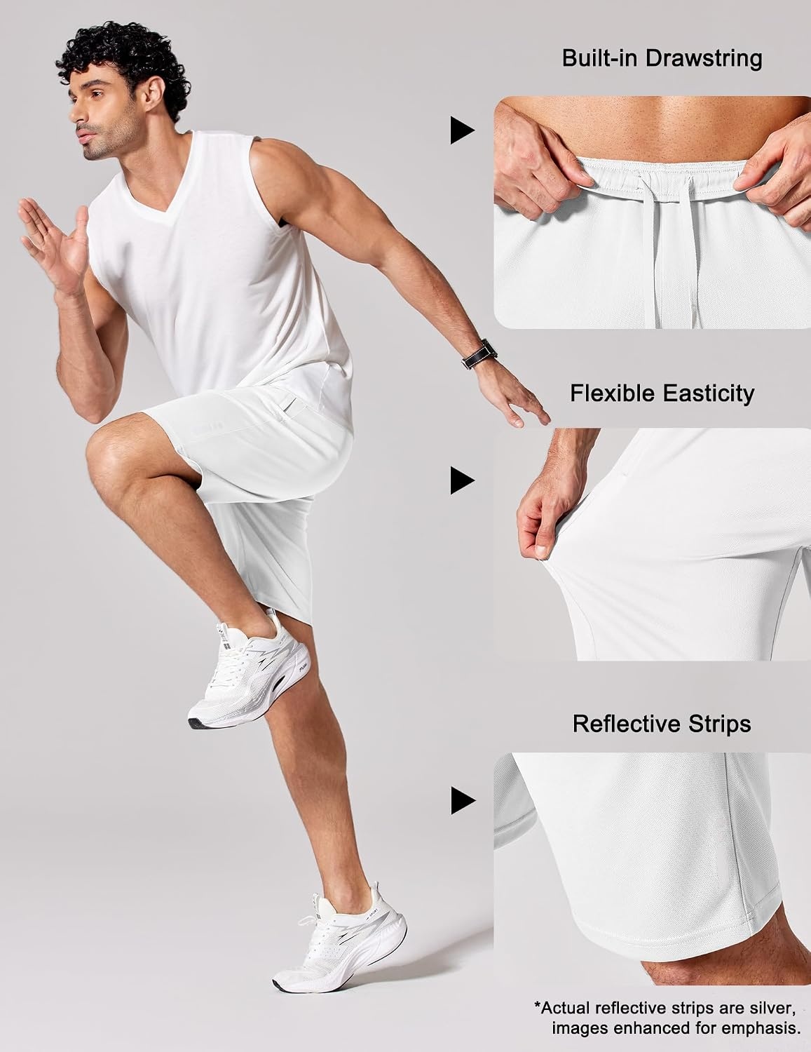 image:imageCOOFANDY Mens Athletic Running Shorts 7 9 Quick Dry Cool Mesh Gym Shorts 2 Zippered Pockets Lightweight Breathability Elastic Waistband Basketball ReadyWhite