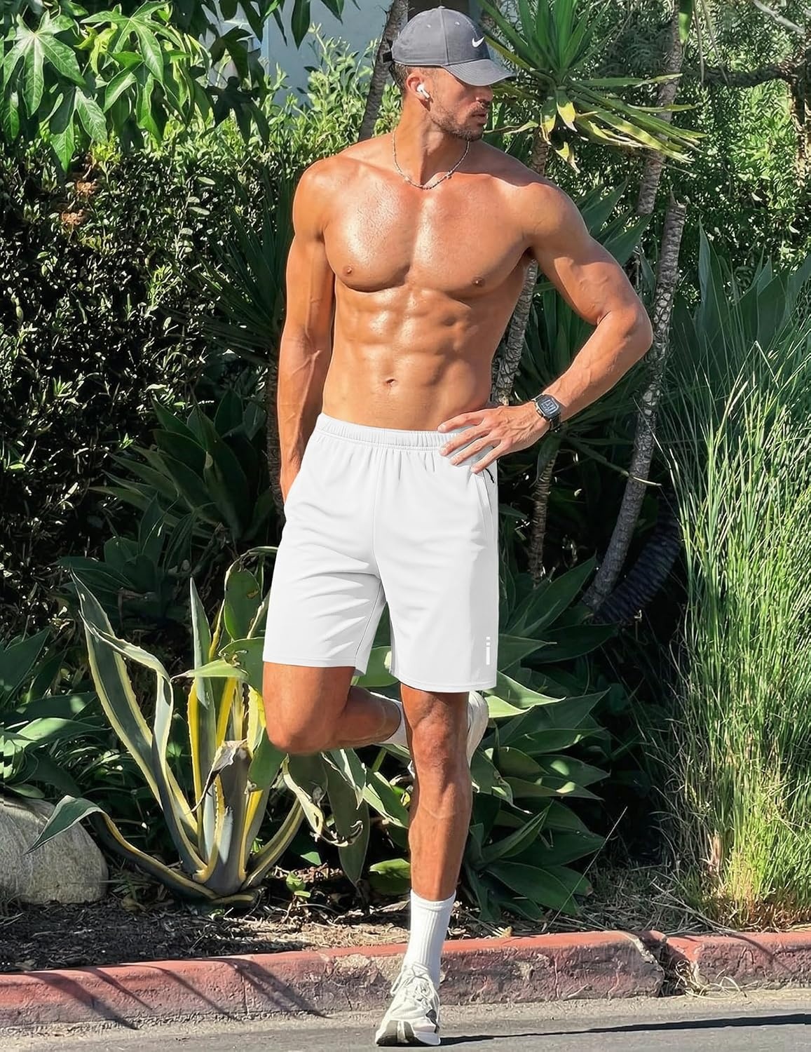 image:imageCOOFANDY Mens Athletic Running Shorts 7 9 Quick Dry Cool Mesh Gym Shorts 2 Zippered Pockets Lightweight Breathability Elastic Waistband Basketball ReadyWhite