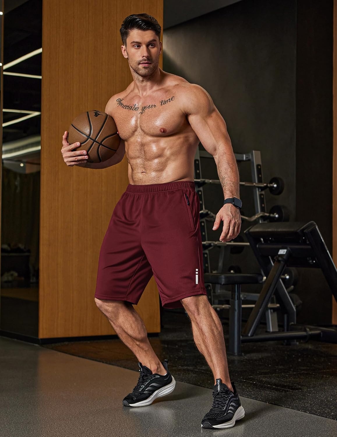 image:imageCOOFANDY Mens Athletic Running Shorts 7 9 Quick Dry Cool Mesh Gym Shorts 2 Zippered Pockets Lightweight Breathability Elastic Waistband Basketball ReadyWine Red