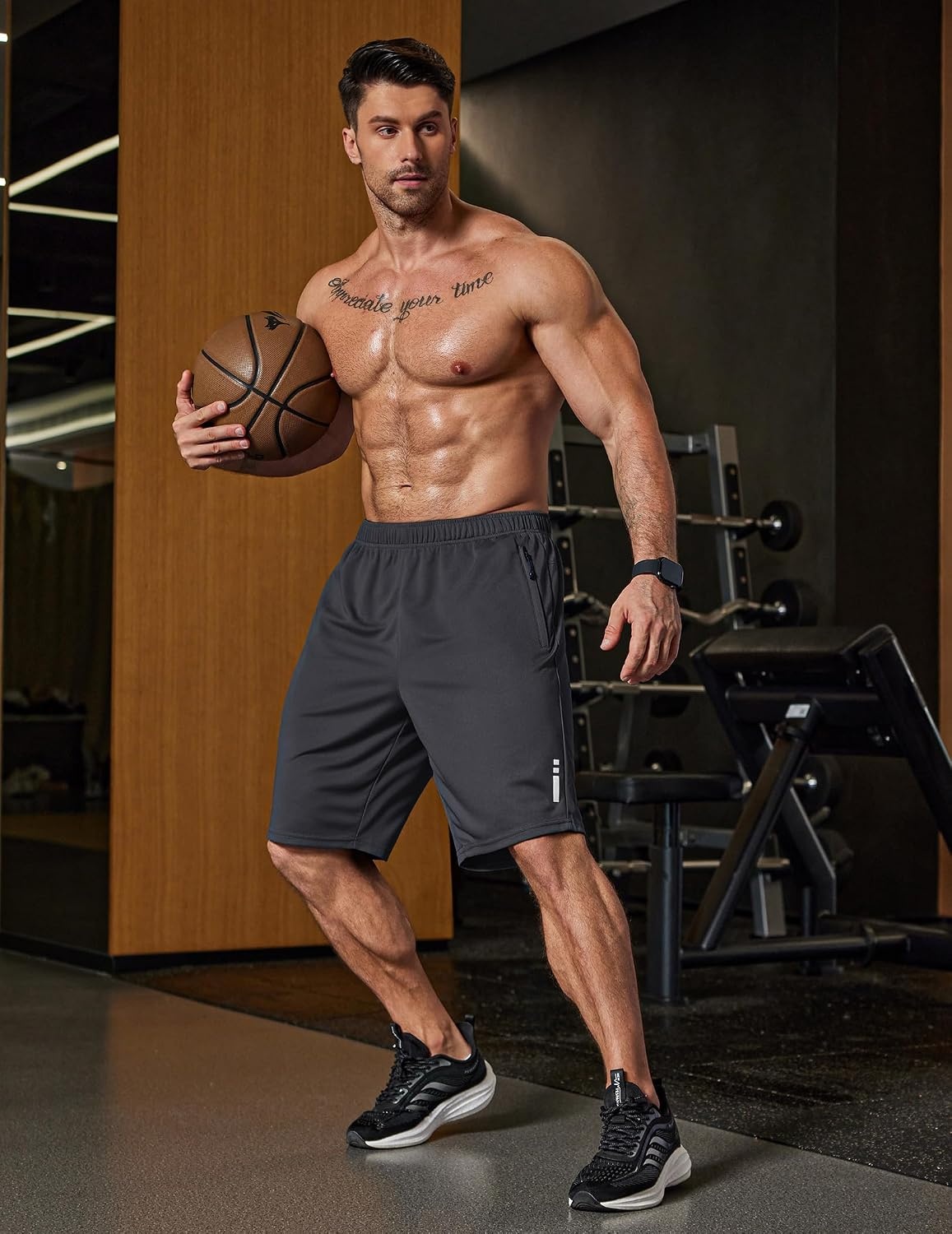image:imageCOOFANDY Mens Athletic Running Shorts 7 9 Quick Dry Cool Mesh Gym Shorts 2 Zippered Pockets Lightweight Breathability Elastic Waistband Basketball ReadyDark Grey
