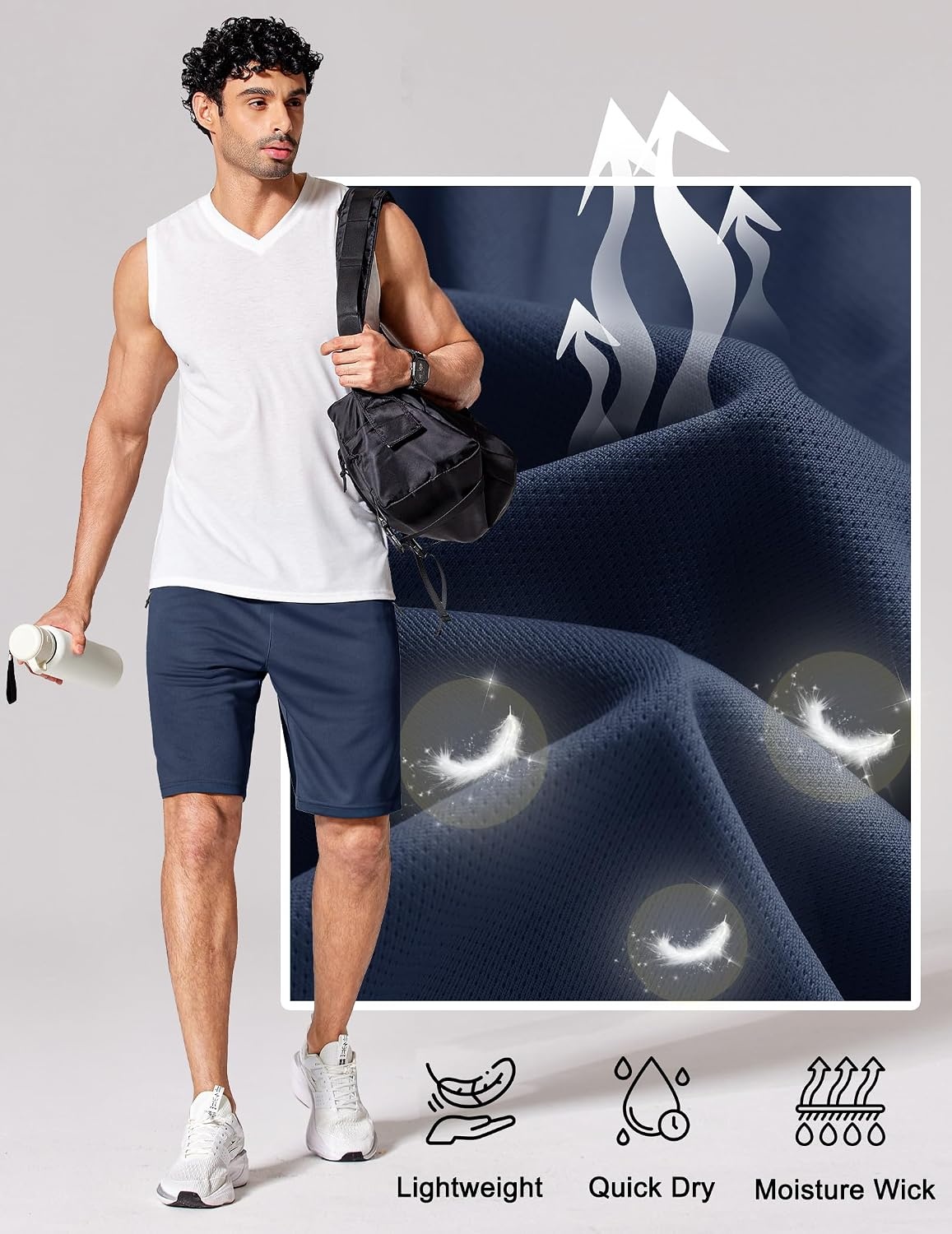 image:imageCOOFANDY Mens Athletic Running Shorts 7 9 Quick Dry Cool Mesh Gym Shorts 2 Zippered Pockets Lightweight Breathability Elastic Waistband Basketball ReadyNavy Blue