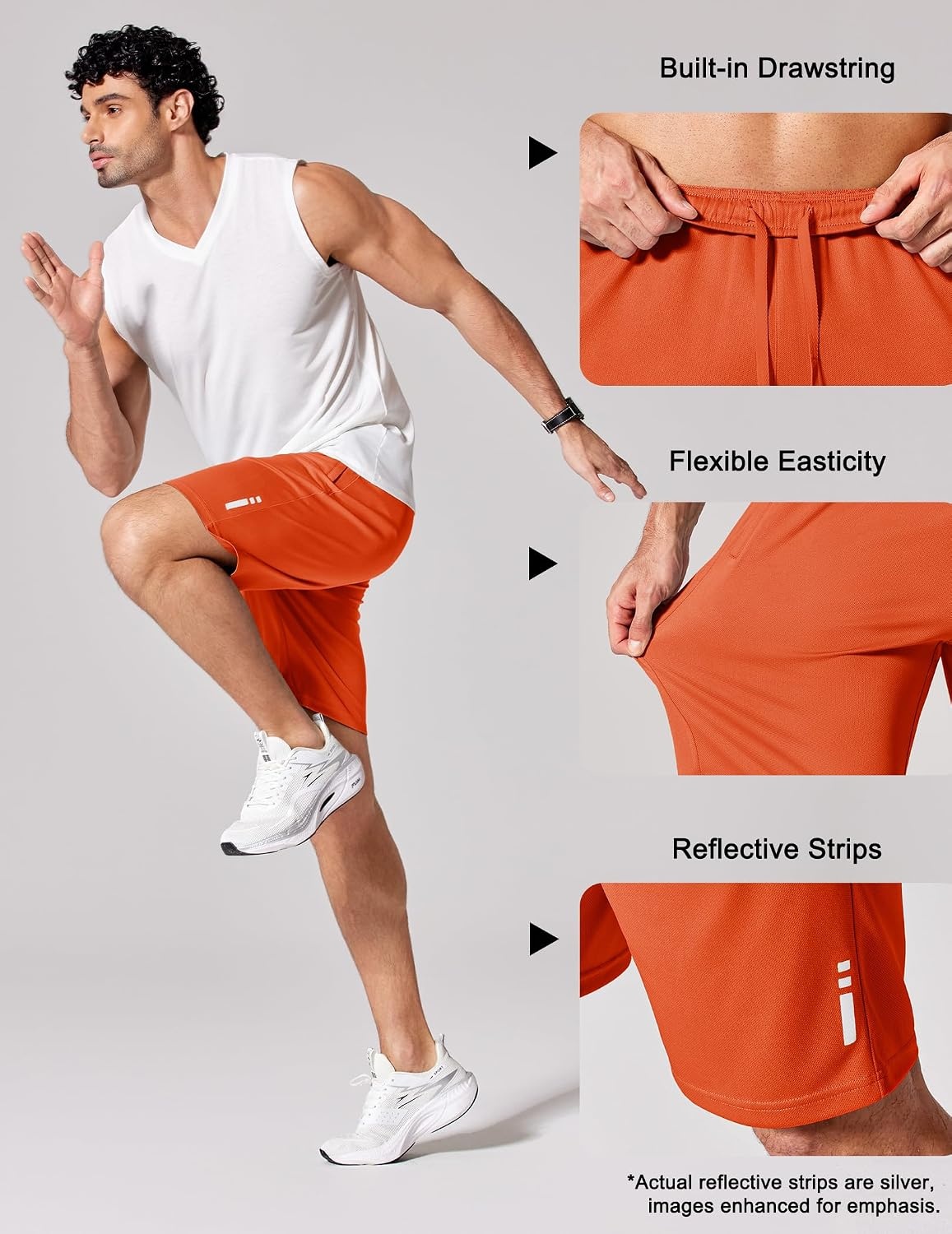 image:imageCOOFANDY Mens Athletic Running Shorts 7 9 Quick Dry Cool Mesh Gym Shorts 2 Zippered Pockets Lightweight Breathability Elastic Waistband Basketball ReadyVibrant Orange