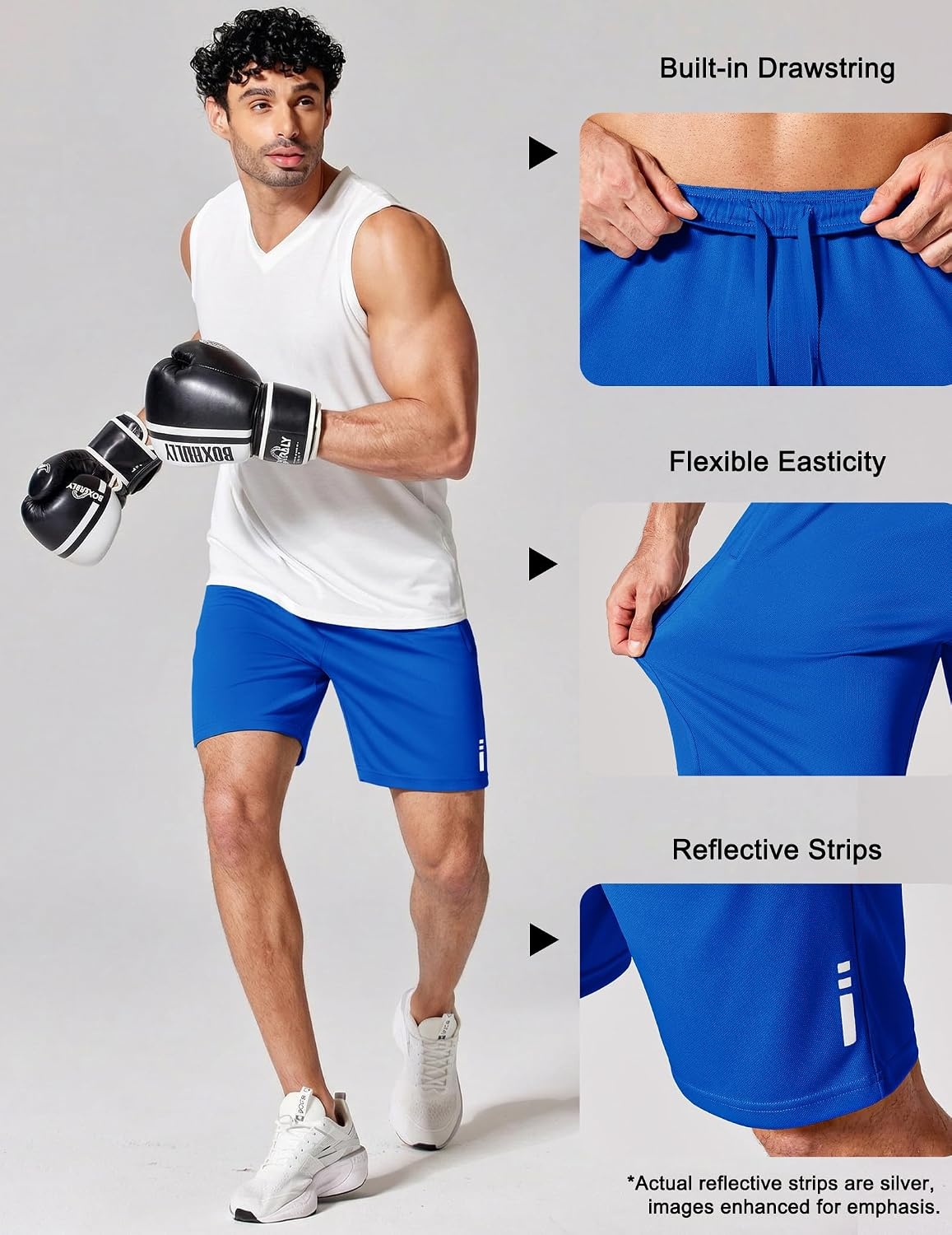 image:imageCOOFANDY Mens Athletic Running Shorts 7 9 Quick Dry Cool Mesh Gym Shorts 2 Zippered Pockets Lightweight Breathability Elastic Waistband Basketball ReadyRoyal Blue
