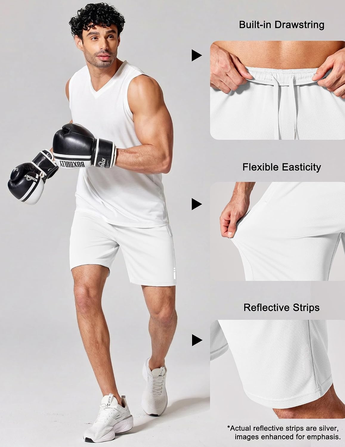 image:imageCOOFANDY Mens Athletic Running Shorts 7 9 Quick Dry Cool Mesh Gym Shorts 2 Zippered Pockets Lightweight Breathability Elastic Waistband Basketball ReadyWhite