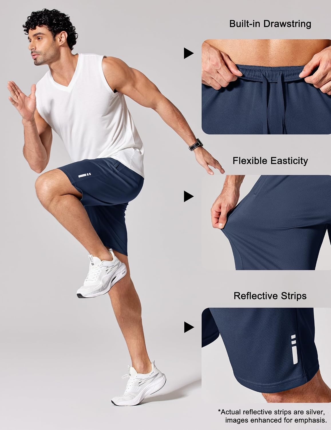 image:imageCOOFANDY Mens Athletic Running Shorts 7 9 Quick Dry Cool Mesh Gym Shorts 2 Zippered Pockets Lightweight Breathability Elastic Waistband Basketball ReadyNavy Blue