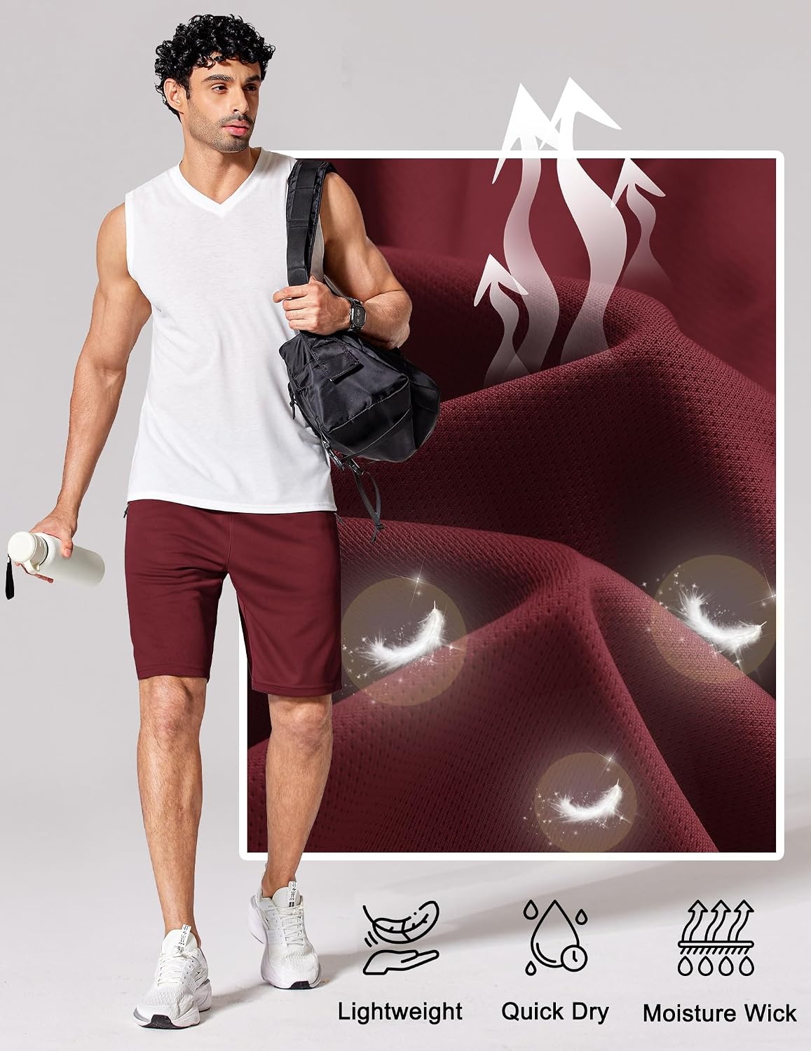 image:imageCOOFANDY Mens Athletic Running Shorts 7 9 Quick Dry Cool Mesh Gym Shorts 2 Zippered Pockets Lightweight Breathability Elastic Waistband Basketball ReadyWine Red
