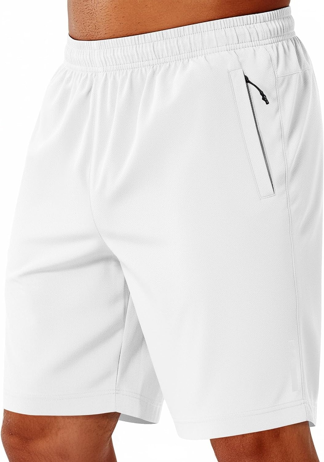 image:imageCOOFANDY Mens Athletic Running Shorts 7 9 Quick Dry Cool Mesh Gym Shorts 2 Zippered Pockets Lightweight Breathability Elastic Waistband Basketball ReadyWhite