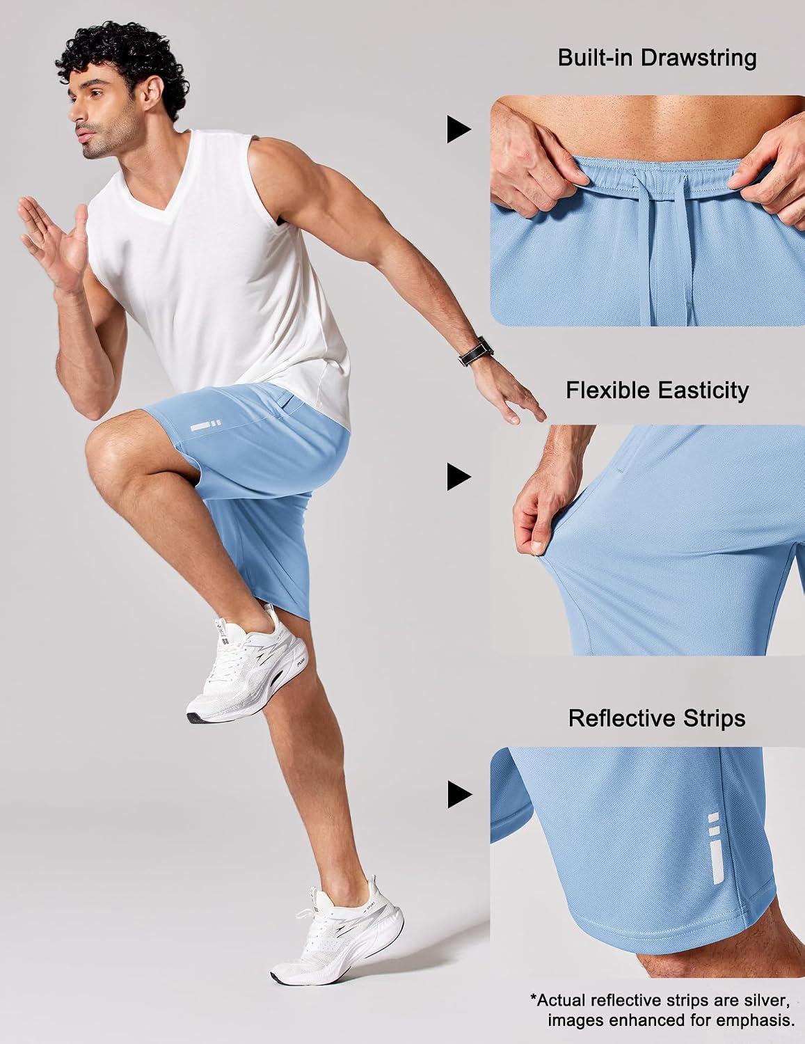 image:imageCOOFANDY Mens Athletic Running Shorts 7 9 Quick Dry Cool Mesh Gym Shorts 2 Zippered Pockets Lightweight Breathability Elastic Waistband Basketball ReadyLight Blue