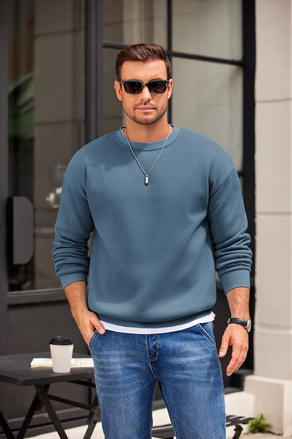 image:imageCOOFANDY Mens Crewneck Sweatshirts Fleece Pullover Thermal Casual Shirt Soft Fleece Lining Long Sleeve Classic Crewneck Fashion Sweatshirt Fall Winter Warm Sweatshirts Basic TopsNavy