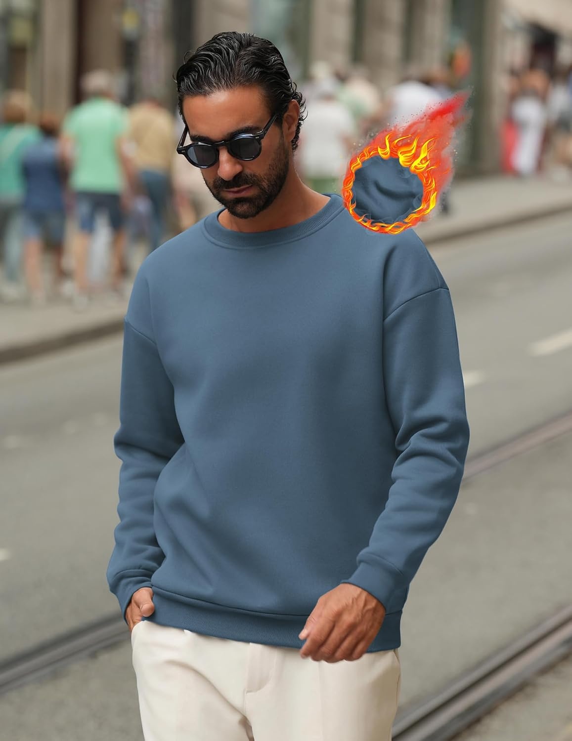 image:imageCOOFANDY Mens Crewneck Sweatshirts Fleece Pullover Thermal Casual Shirt Soft Fleece Lining Long Sleeve Classic Crewneck Fashion Sweatshirt Fall Winter Warm Sweatshirts Basic TopsNavy