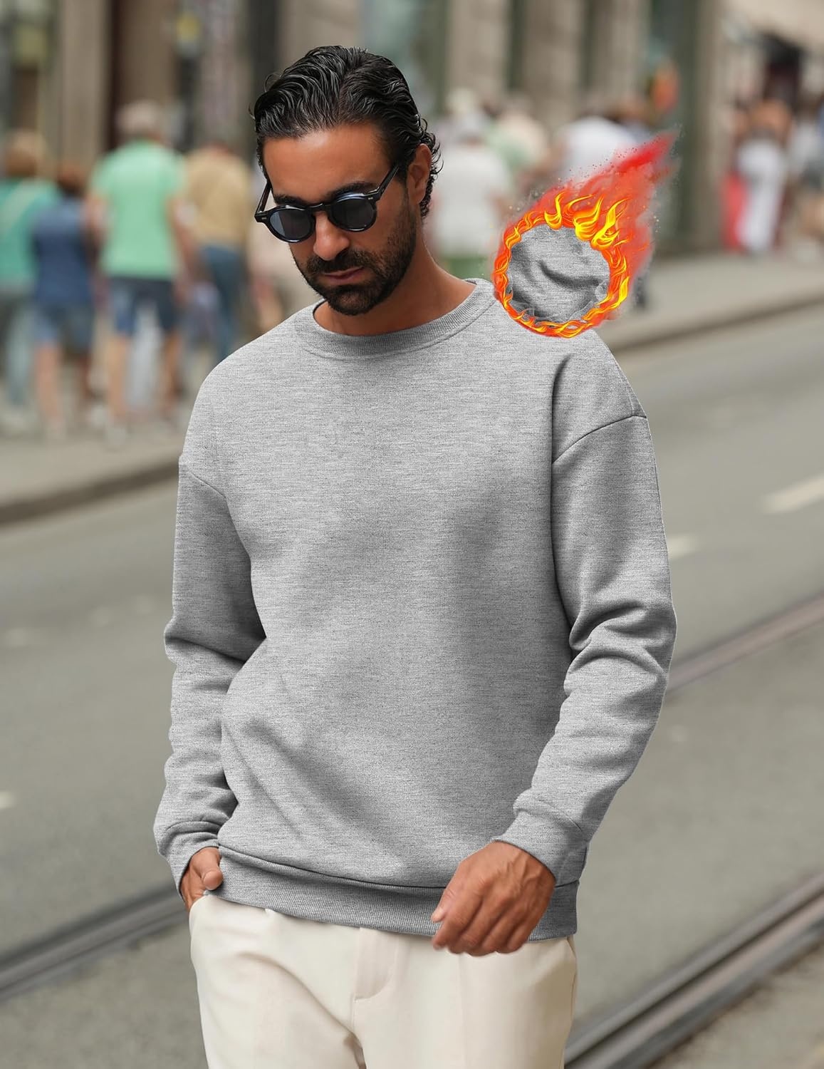 image:imageCOOFANDY Mens Crewneck Sweatshirts Fleece Pullover Thermal Casual Shirt Soft Fleece Lining Long Sleeve Classic Crewneck Fashion Sweatshirt Fall Winter Warm Sweatshirts Basic TopsLight Gray