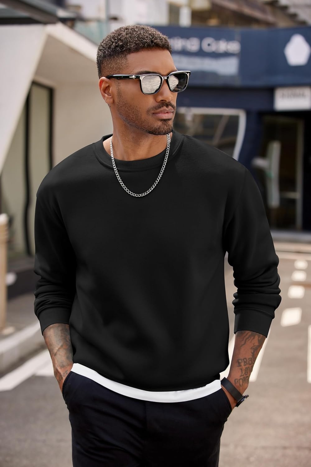 image:imageCOOFANDY Mens Crewneck Sweatshirts Fleece Pullover Thermal Casual Shirt Soft Fleece Lining Long Sleeve Classic Crewneck Fashion Sweatshirt Fall Winter Warm Sweatshirts Basic TopsBlack